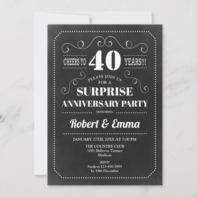 Invitación Fiesta de Sorpresa por el 40 Aniversario - Pizarra (Anverso)