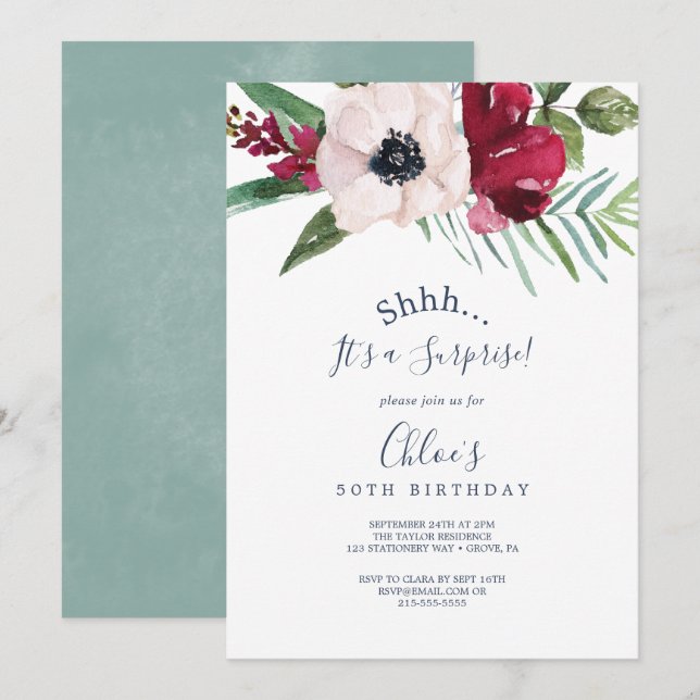 Invitación Fiesta de sorpresa por la brisa tropical (Anverso / Reverso)
