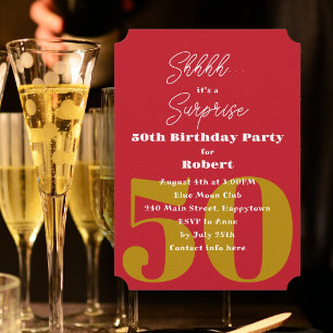 Invitación Fiesta de sorpresa roja de cumpleaños para adultos