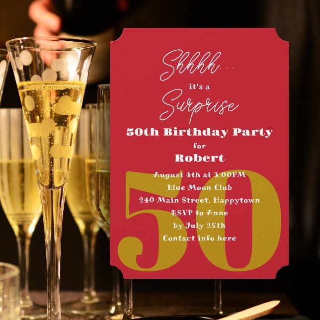 Invitación Fiesta de sorpresa roja de cumpleaños para adultos (Subido por el creador)