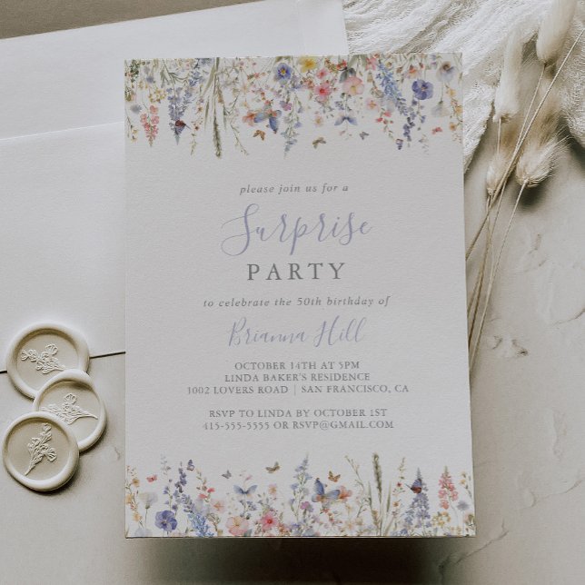 Invitación Fiesta de sorpresas de flores silvestres multicolo (Subido por el creador)
