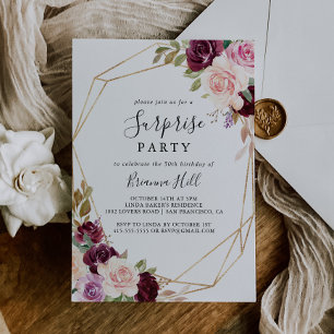 Invitación Fiesta de sorpresas florales geométricas de oro