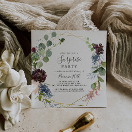 Invitación Fiesta de sorpresas geométricas de oro de Borgoña