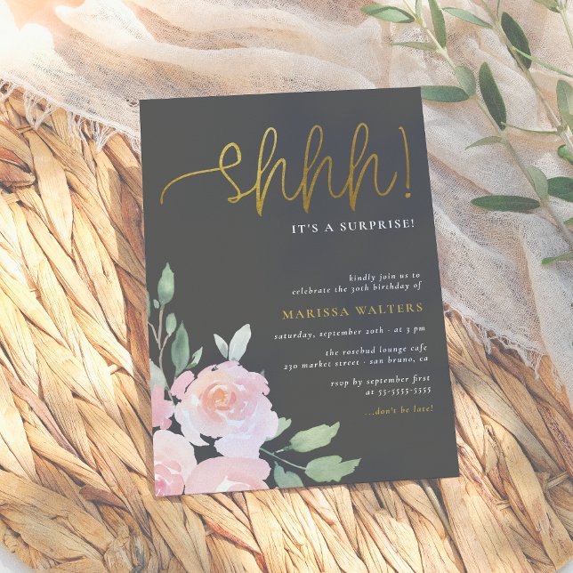 Invitación Fiesta de sorpresas rosas y grises de Rubor con gu (Subido por el creador)
