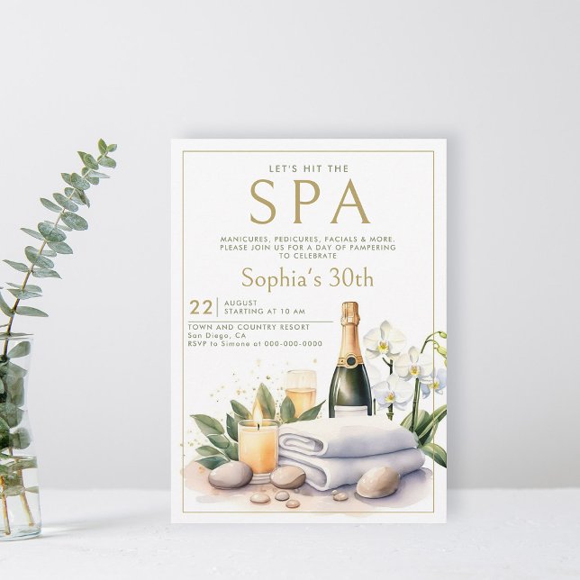 Invitación Fiesta de Spa adulto Champagne Orchid 30 cumpleaño (adult spa party invitation 30th birthday for women elegant watercolor champagne orchid classy)