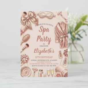 Invitación Fiesta de Spa Brillo Glamour Chica Maquillaje Cump
