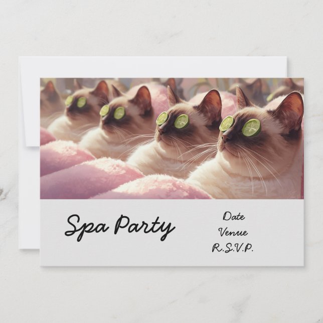 Invitación Fiesta de Spa Cat en tratamiento de spa (Anverso)