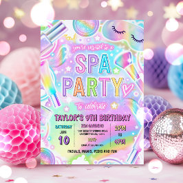 Invitación Fiesta de Spa de Arcoíris Brillo Maquillaje Mimar 