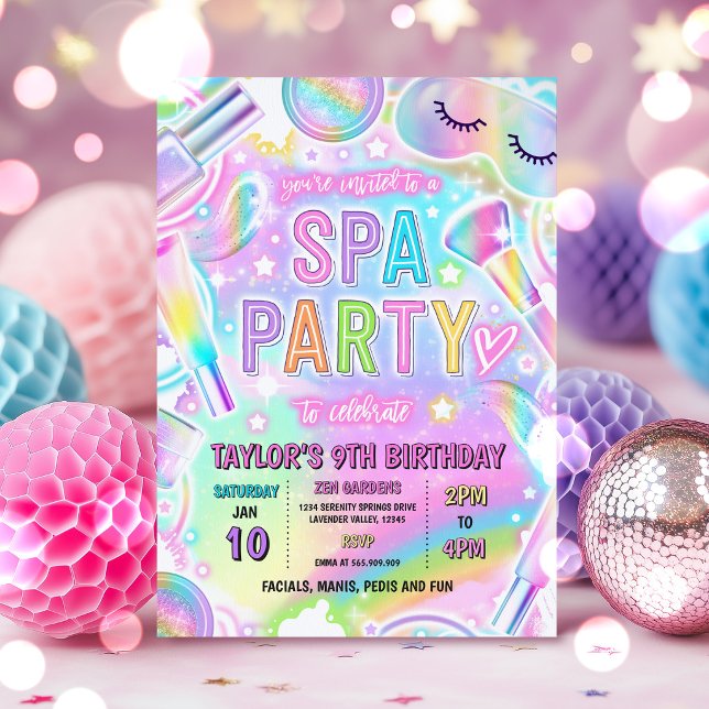 Invitación Fiesta de Spa de Arcoíris Brillo Maquillaje Mimar  (Subido por el creador)