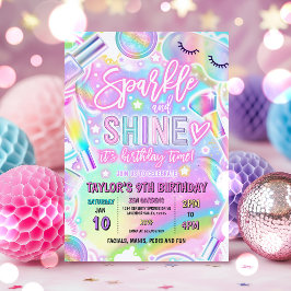 Invitación Fiesta de Spa de Arcoíris Brillo Maquillaje Mimar 