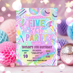 Invitación Fiesta de Spa de Arcoíris Maquillaje Mimo 5to Cump