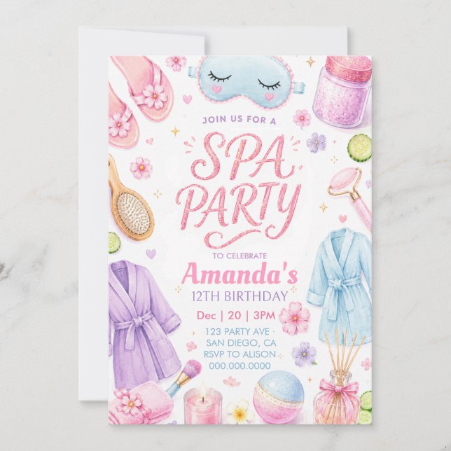 Invitación Fiesta de Spa de chicas Cumpleaños (Anverso)