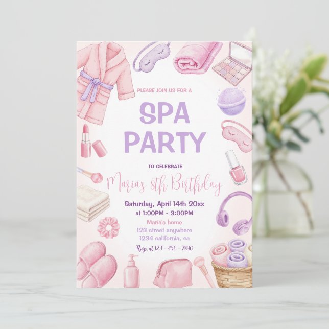 Invitación Fiesta de Spa Día de Chicas Cumpleaños Mimar Glamo (Anverso de pie)