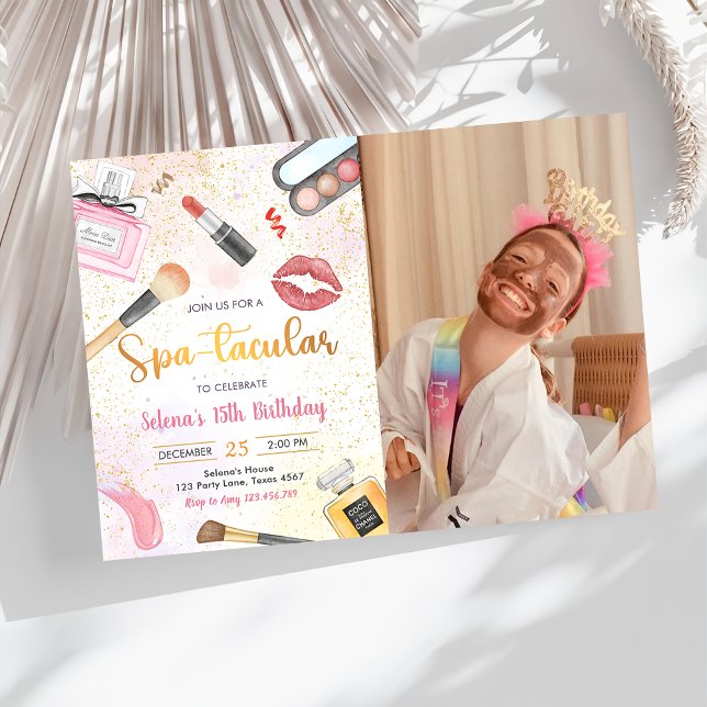Invitación Fiesta de Spa Glam Makeup Foto de fiesta de cumple (Subido por el creador)