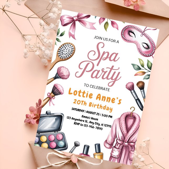 Invitación Fiesta de Spa Glam Rosa (Subido por el creador)