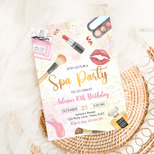 Invitación Fiesta de Spa Glitz Glam Chica Makeup Cumpleaños
