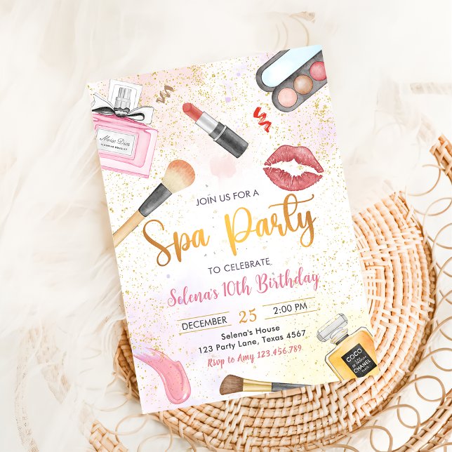 Invitación Fiesta de Spa Glitz Glam Chica Makeup Cumpleaños (Subido por el creador)