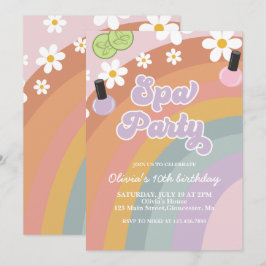 Invitación Fiesta de Spa retro Arcoíris Cumpleaños