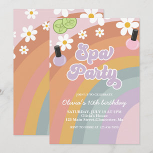 Invitación Fiesta de Spa retro Arcoíris Cumpleaños