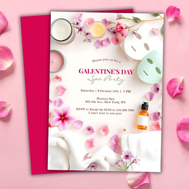 Invitación Fiesta de Spa Rosa Girly BFF Galentine's Day (Elegant Pink Girly Spa Party BFF Galentine's Day Invitation)
