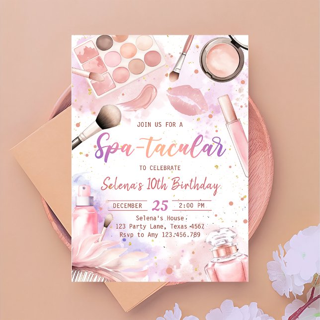 Invitación Fiesta De Spa Rosa Glam Chica Makeup Fiesta De Cum (Subido por el creador)
