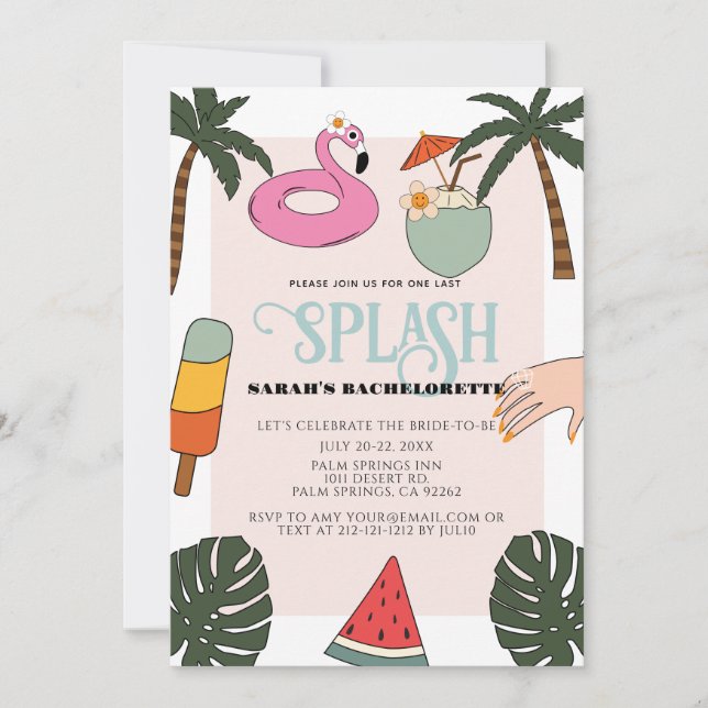 Invitación Fiesta de Splash Pool Bachelorette Weekend Itinera (Anverso)