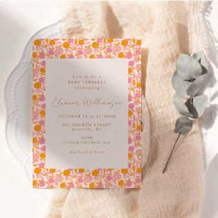 Invitación Fiesta de Sprinkle de Bebé Floral Retro Boho Rosa