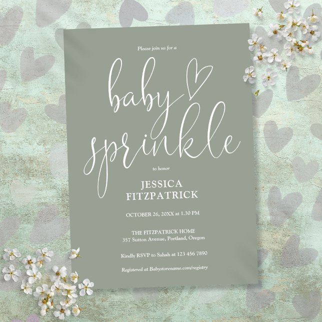 Invitación Fiesta de Sprinkle de Bebé Neutral en Verde Salvia (Sage Green Gender Neutral Baby Sprinkle Shower Invitation)