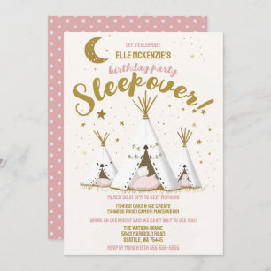 Invitación Fiesta de Star Night Boho Moda Teepee Sleepover