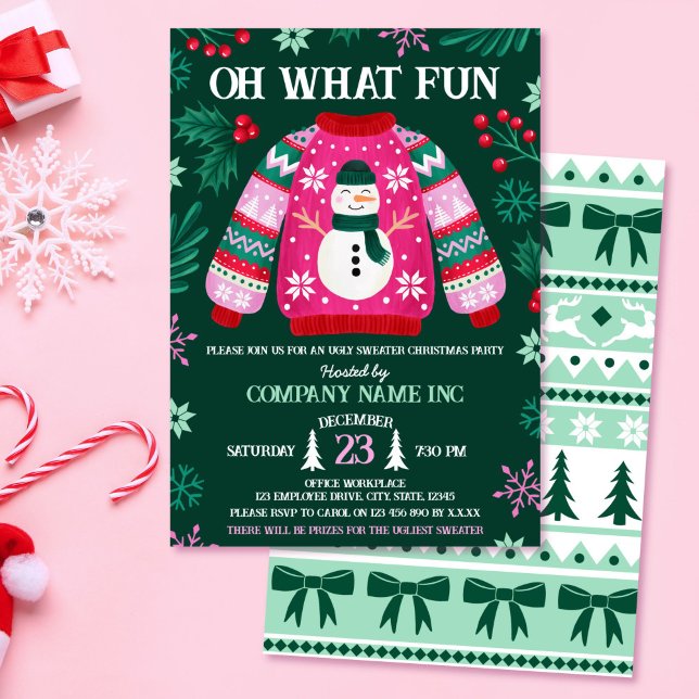 Invitación Fiesta de sudaderas feas de vacaciones de oficina  (Corporate Office Holiday Ugly Sweater Party Invitation)