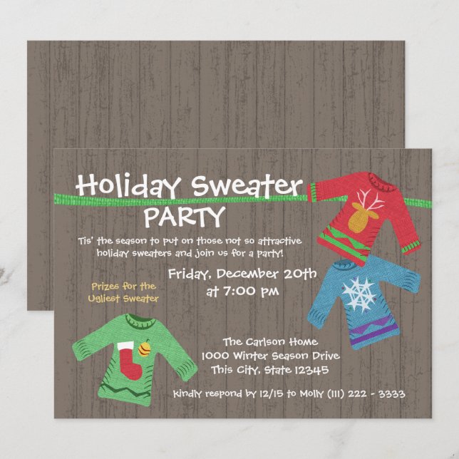 Invitación Fiesta de suéter fea navideño (Anverso / Reverso)