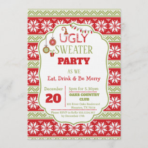 Invitación Fiesta de suéter feo de Navidad Come, bebe y sé fe