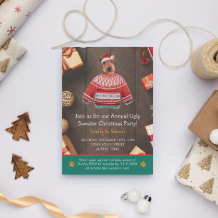 Invitación Fiesta de suéter feo de perro Airedale en Navidad