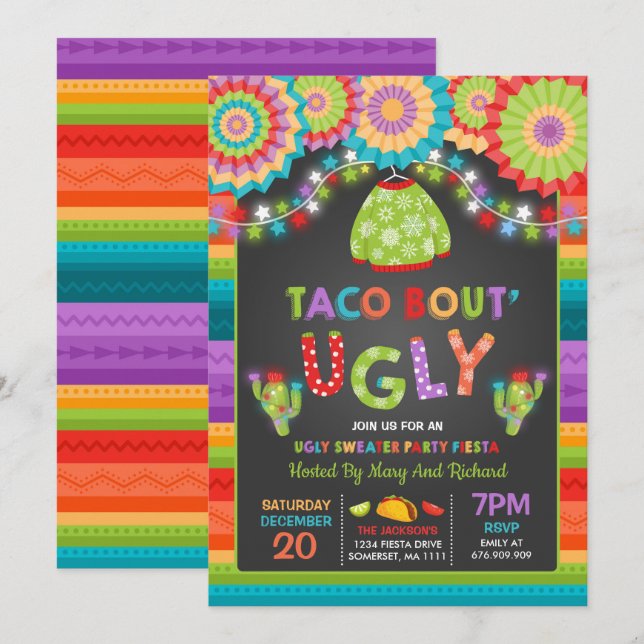 Invitación Fiesta de suéter feo invita a Fiesta Taco Bout (Anverso / Reverso)