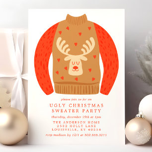 Invitación Fiesta de suéteres feos de Navidad con renos horte