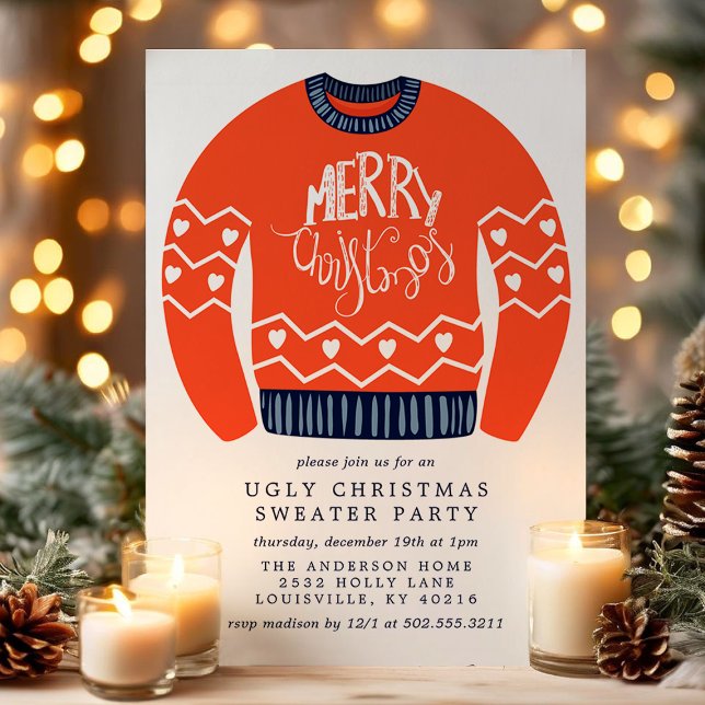 Invitación Fiesta de suéteres feos de Navidad cursis (Subido por el creador)