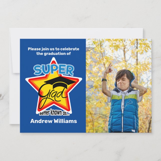Invitación Fiesta de Super Grad - Personalizar texto, foto, c (Anverso)