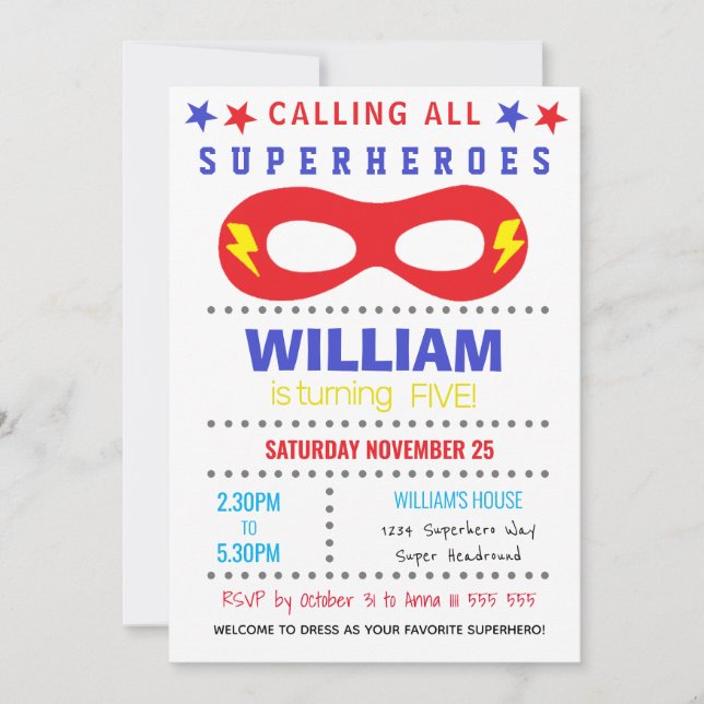 Invitación Fiesta de Superhéroes Cumpleaños Feliz (Anverso)
