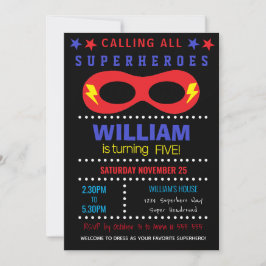 Invitación Fiesta de Superhéroes Cumpleaños Feliz, Fondo Negr