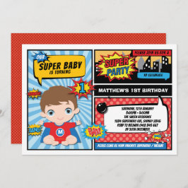 Invitación Fiesta de superhéroes de primer cumpleaños