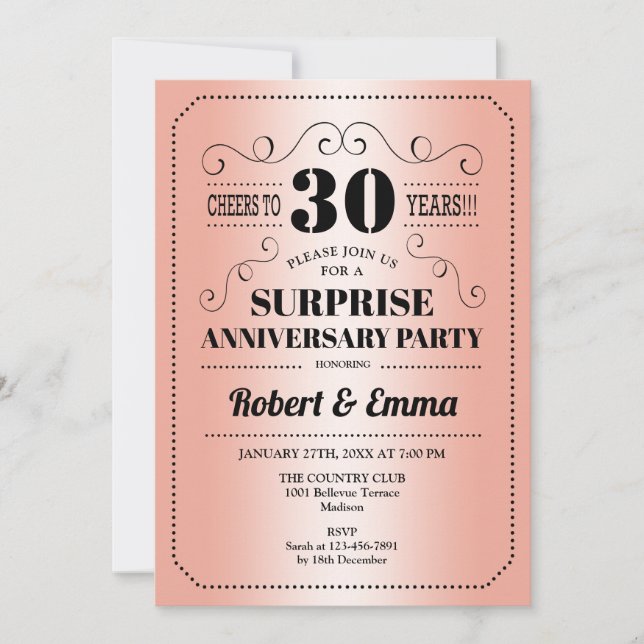 Invitación Fiesta de Surprise 30th Aniversario - Coral (Anverso)