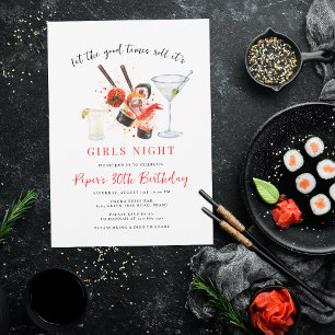 Invitación Fiesta de Sushi Buenas Tiempos Chicas Noche de F