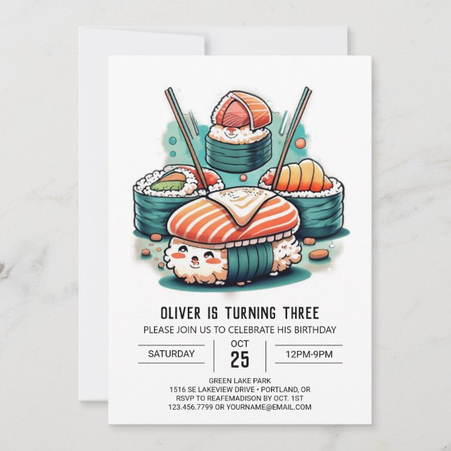Invitación Fiesta de sushi cute Cumpleaños (Anverso)