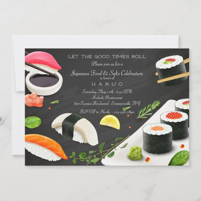 Invitación Fiesta de Sushi de Comida Japonesa (Anverso)
