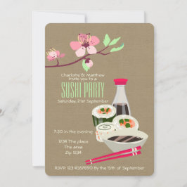 Invitación Fiesta de sushi fácil de personalizar el tema japo