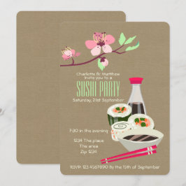 Invitación Fiesta de sushi fácil de personalizar el tema japo