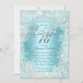 Invitación Fiesta de Sweet 16 azul turquesa y plata, invierno