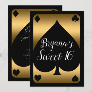 Invitación Fiesta de Sweet 16 de Casino Glam con Pala Dorada 