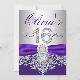 Invitación Fiesta de Sweet 16 de Diamante Púrpura