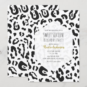 Invitación Fiesta de Sweet 16 de Guepardo Leopardo Blanco y N